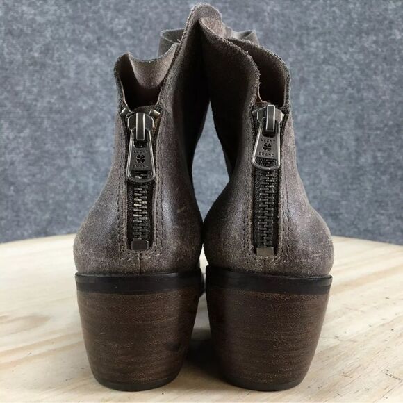 Lucky Brand Kaiya Gray Suede Zip Up Block Heel Ankle Boot 10M Leather Bootie - Picture 9 of 10